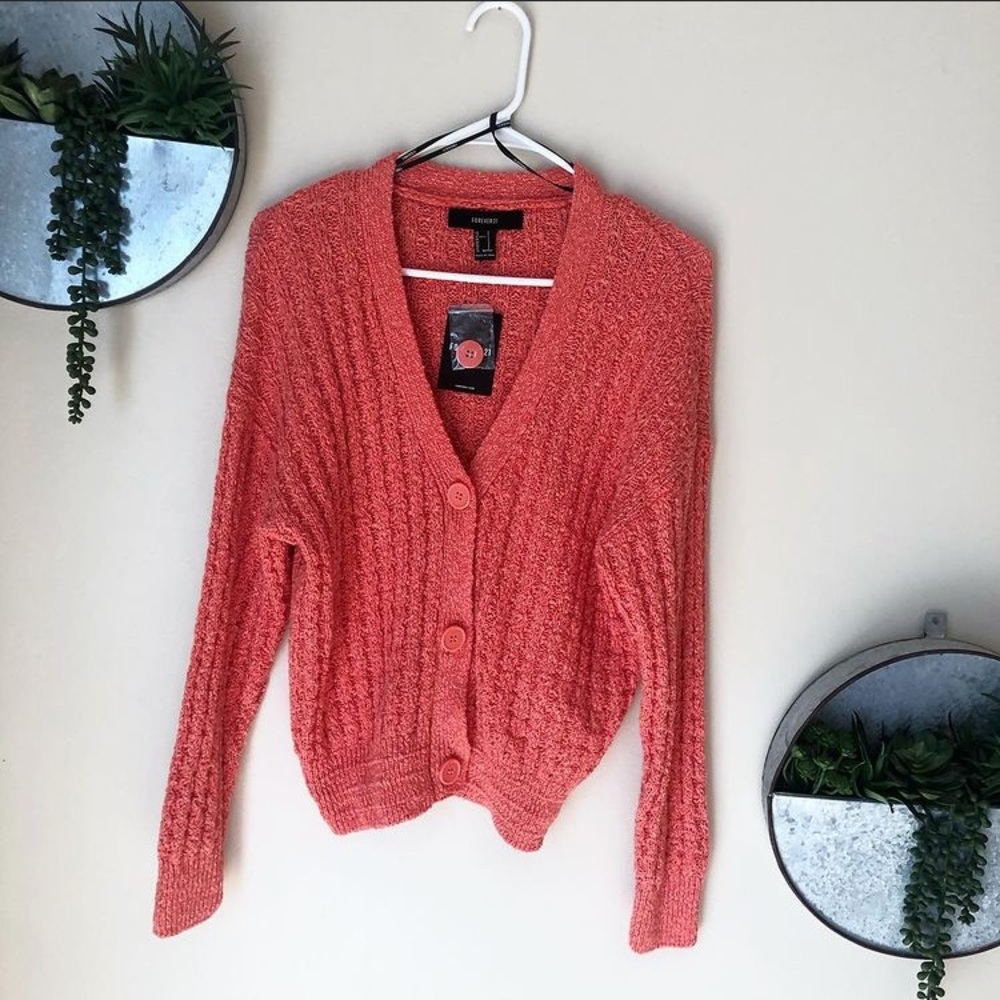 F21 Oversized Coral Knit Cardigan NWT